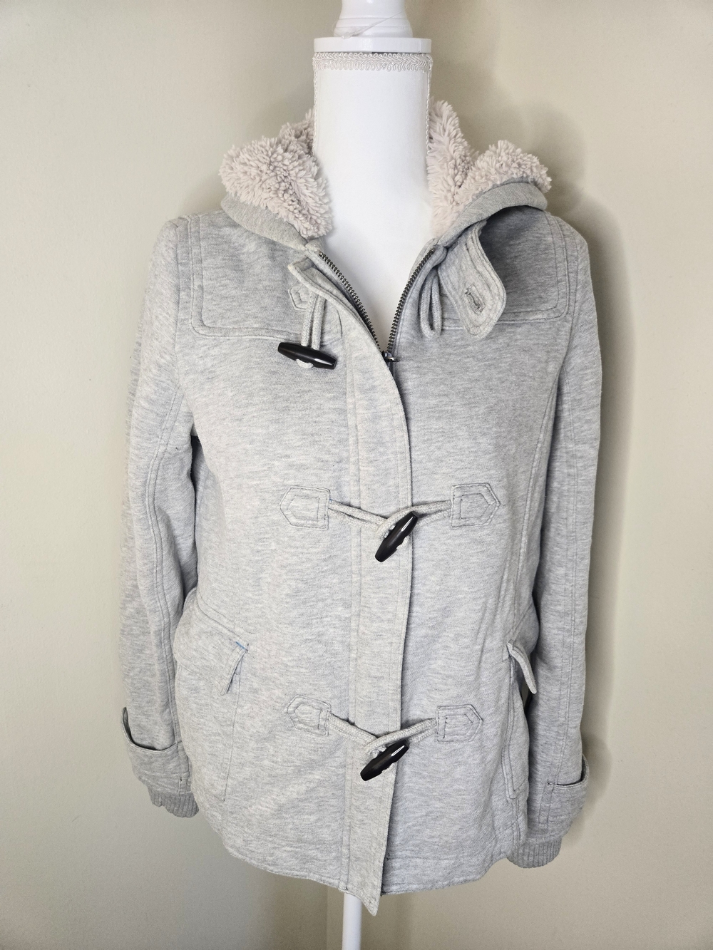 American Eagle Outfitters Light Gray Hooded Toggle Jacket